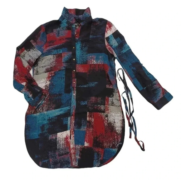 Le Chateau Shirt Dress  Teal Plum Burgundy Size Medium - Picture 5 of 9